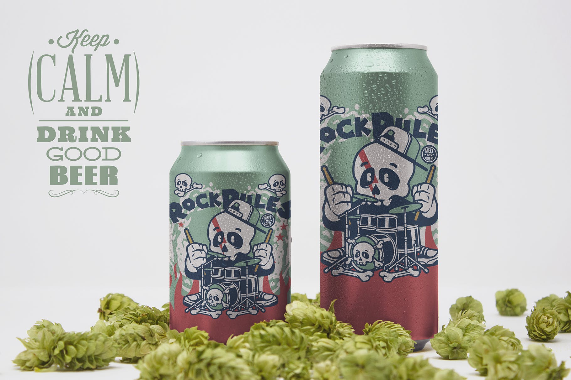大小Size啤酒易拉罐外观设计图素材库精选模板 Front Beer Can Duo Mockup插图(2)