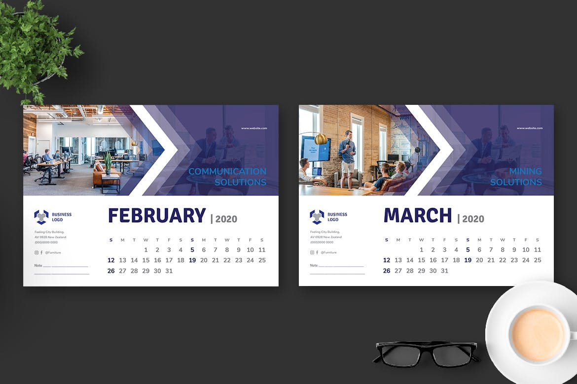多用途企业定制2020年活页台历设计模板 2020 Multi Purpose Business Caelndar Pro插图(2)