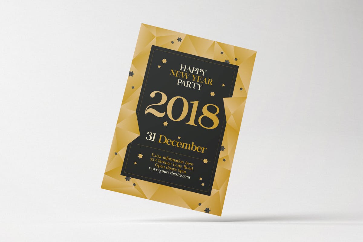 多边形几何图形新年海报设计模板 Happy New Year 2018 Party Flyer插图