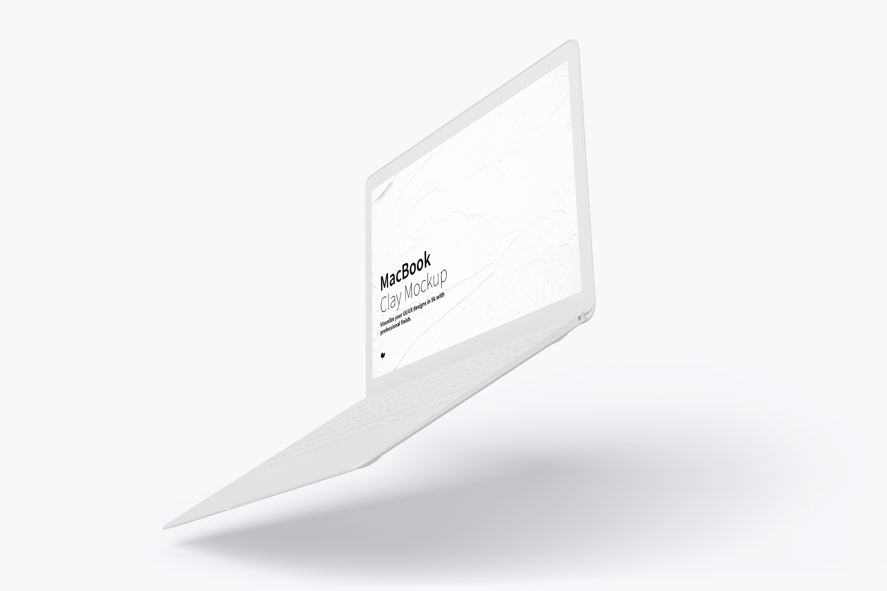 MacBook笔记本电脑悬空效果右视图样机模板 Clay MacBook Mockup, Floating Right View插图
