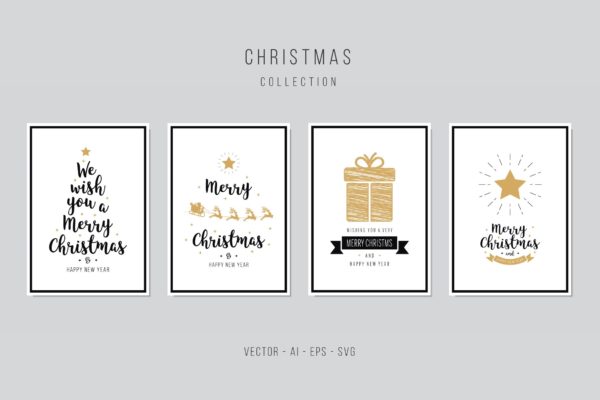 圣诞节祝福贺卡矢量设计模板集 Christmas Greeting Vector Card Set