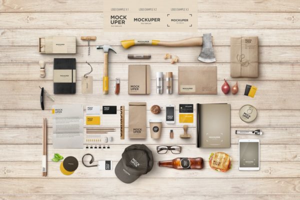 木制工艺品品牌等距场景样机 Brutal Wood Branding Mock-Up (PSD)