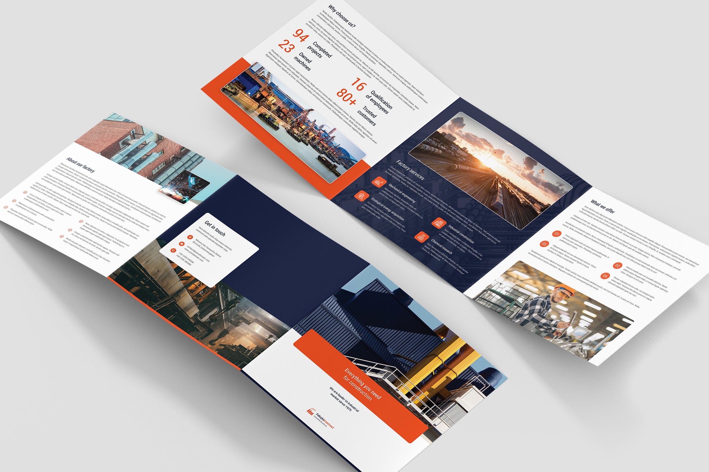 大型生产企业工厂简介三折页宣传单设计模板[横版设计] Brochure – Factory Tri-Fold Square插图