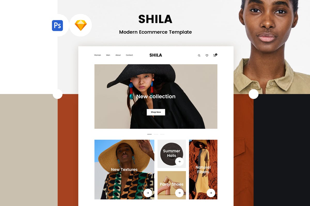 时尚女装电子商务网上商城设计PSD＆SKETCH模板 Shila Ecommerce Template (PSD + Sketch)插图