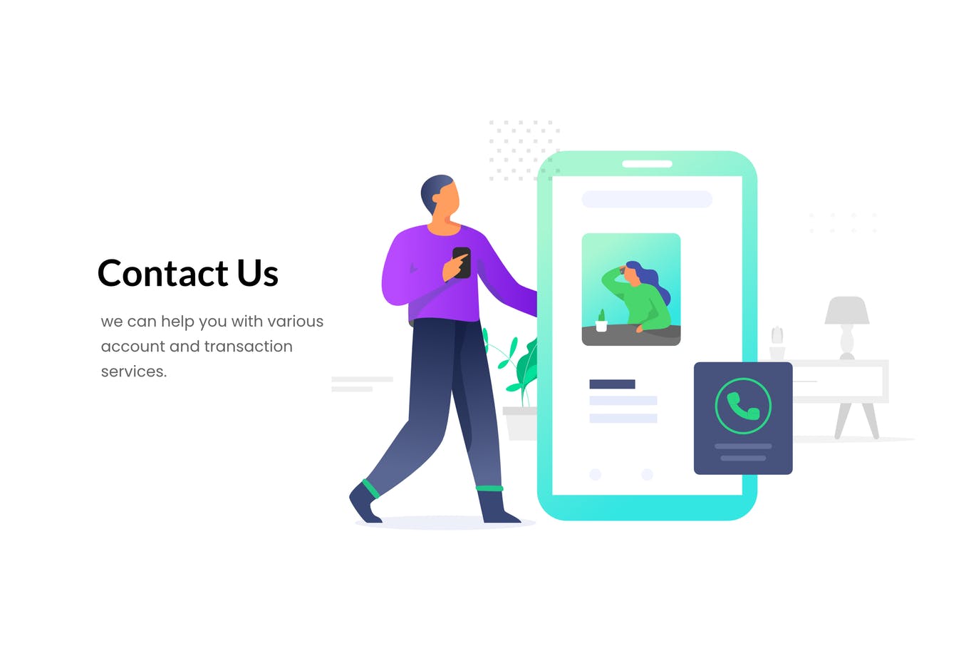 联系人主题网站设计矢量插画素材 Contact us illustration for website插图