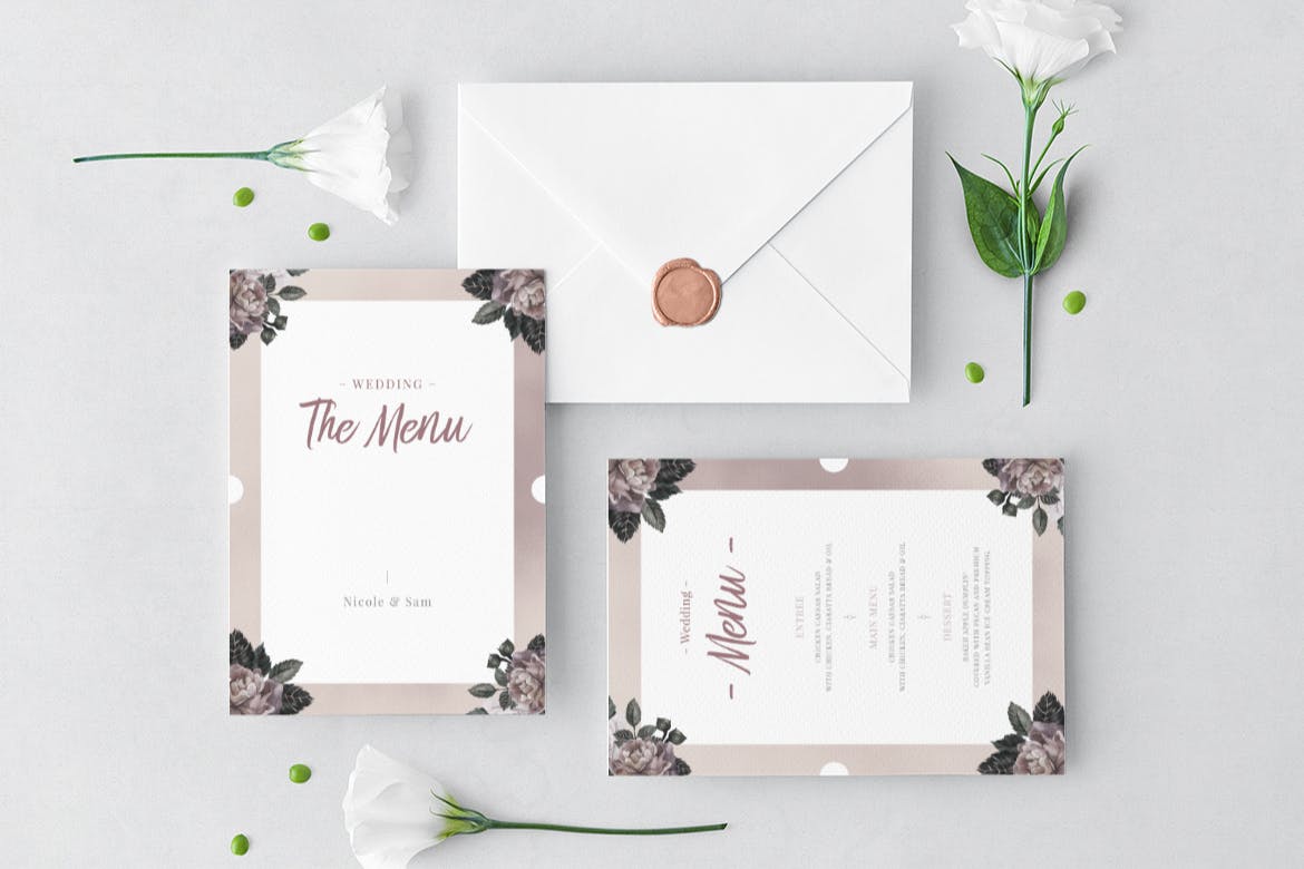 手绘花卉图案装饰风格婚礼邀请设计素材包 Floral Wedding Invitation Suite插图(12)