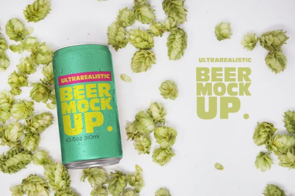 10盎司啤酒罐易拉罐外观设计效果图俯视图素材库精选 10oz Beer Can Mockup