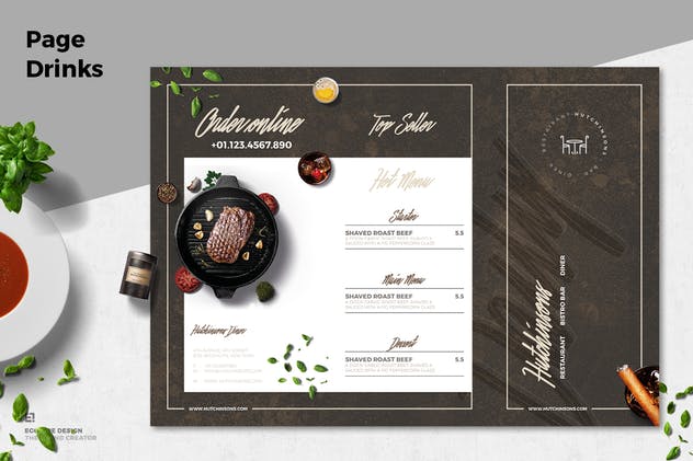 三折页西餐厅菜单设计模板 Trifold Restaurant Menu插图(4)