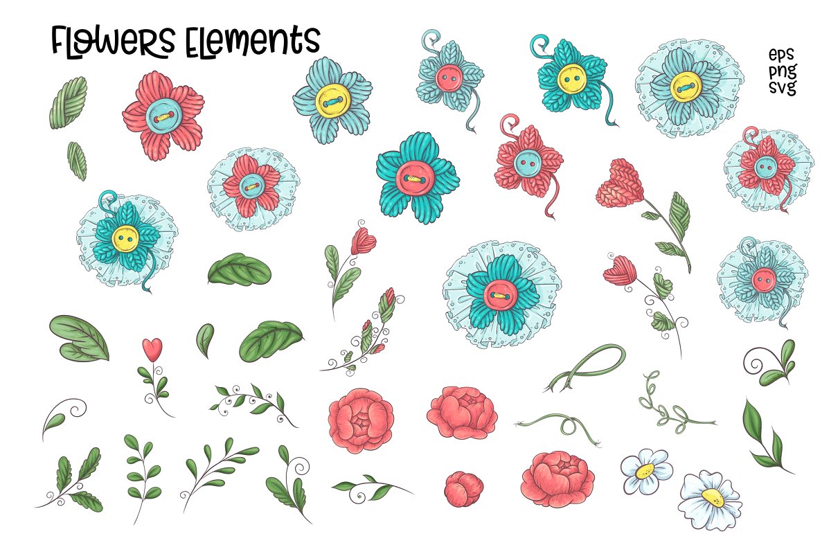 手工针织花卉/爱心矢量剪贴画合集插图(4)