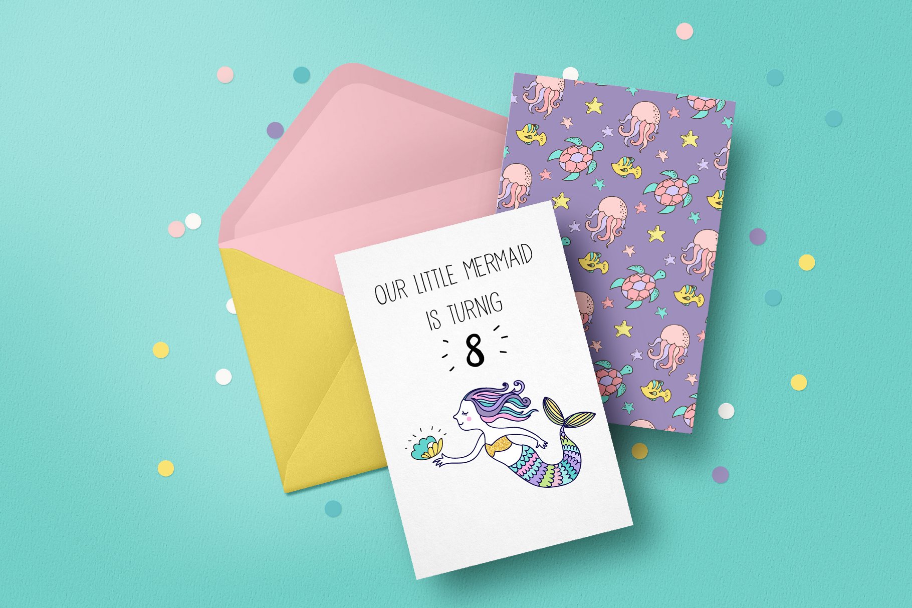 小美人鱼与海洋生物元素及贺卡模板 Little Mermaid – under the sea set插图(4)