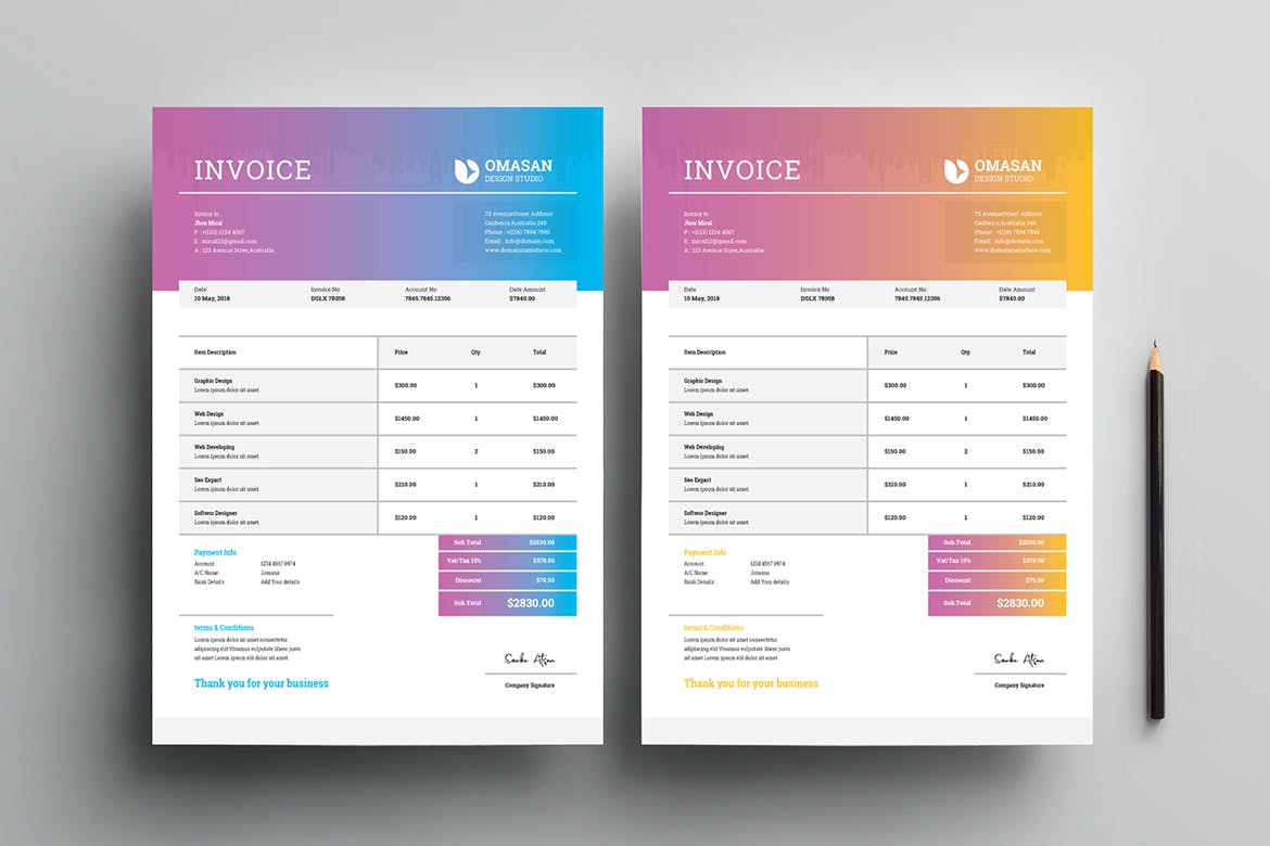 企业发票票据报价单设计模板v05 Invioce Template 05插图(3)