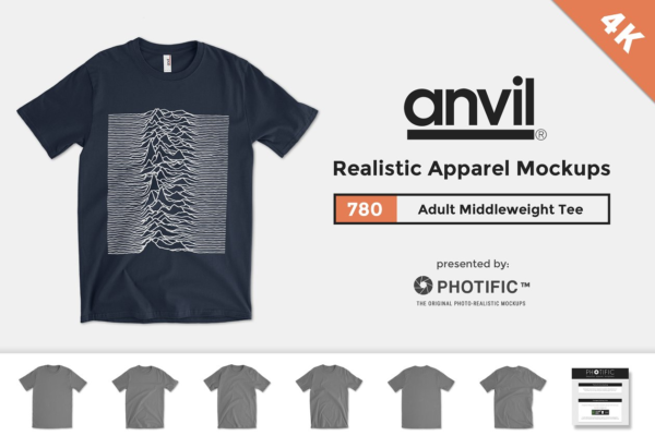 美式成人T恤服装样机模板 Anvil 780 Adult Midweight Tee