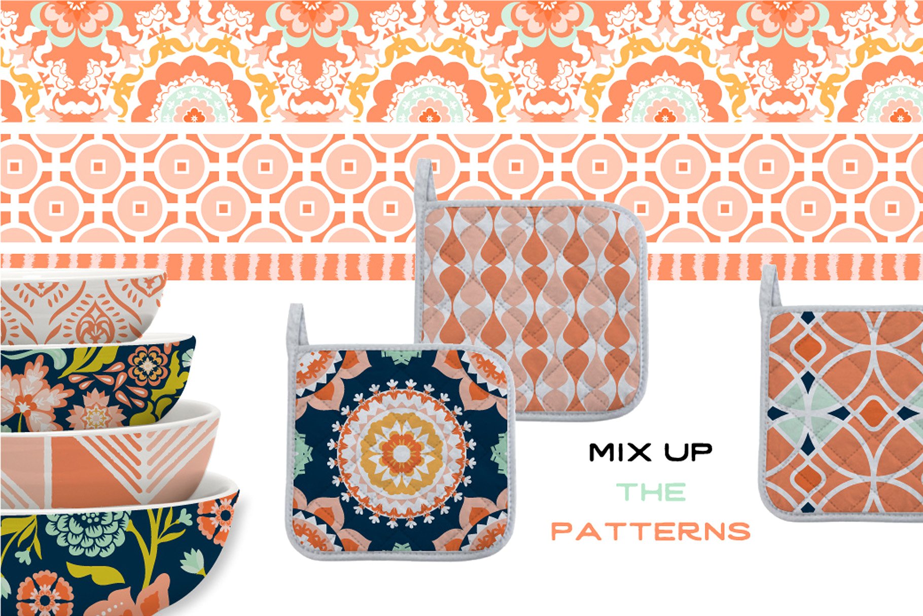 靛蓝与番木瓜色现代图案纹理 Indigo and Papaya Modern Patterns插图(5)