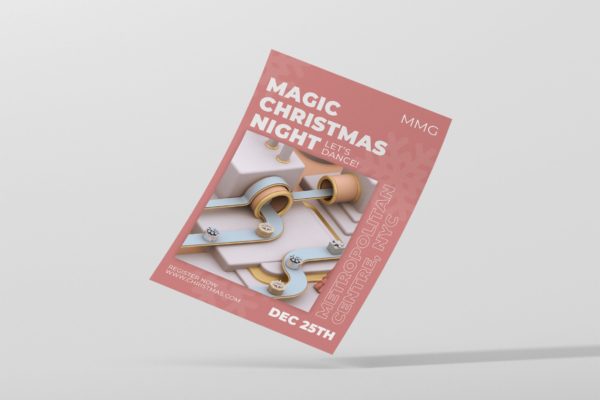 3D建模场景圣诞节主题海报传单设计模板 Christmas Flyer