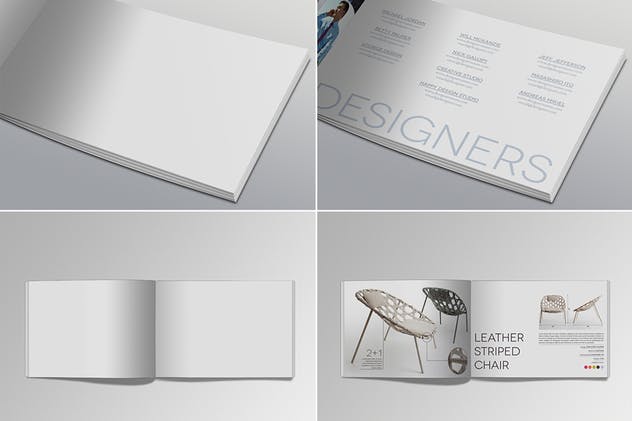 逼真横向规格宣传册企业画册样机 Realistic Landscape Brochure Mockups插图(3)