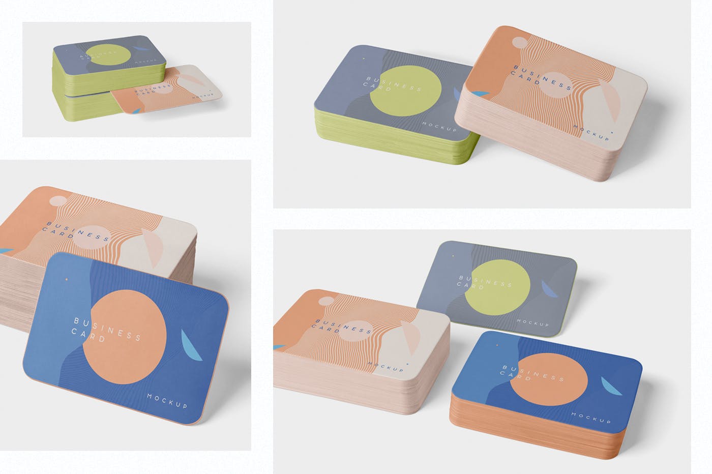圆角企业名片设计效果图预览样机模板 Business Card Mockup Stack Round Corners插图(1)