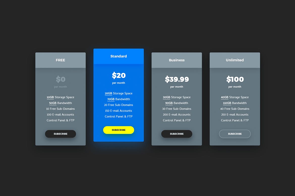 7种设计风格网站服务价格表单设计PSD模板 Soft Material Pricing Table PSD Templates插图(2)