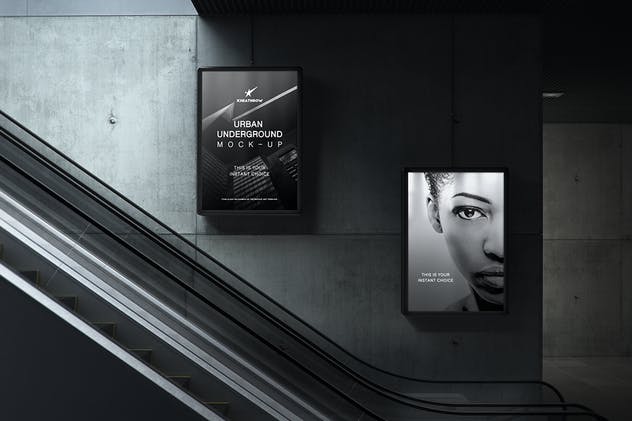 城市地下通道地铁灯箱/广告牌样机 Urban Underground Lightbox / Billboard Mock-Ups插图(3)