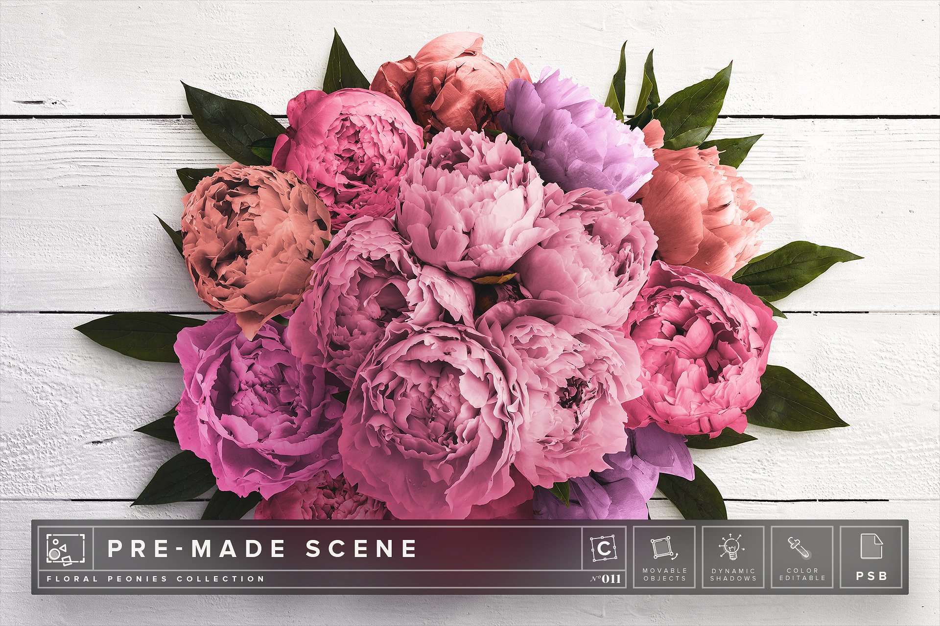 牡丹花饰场景样机011 Floral Peonies Mockup Scene #011插图