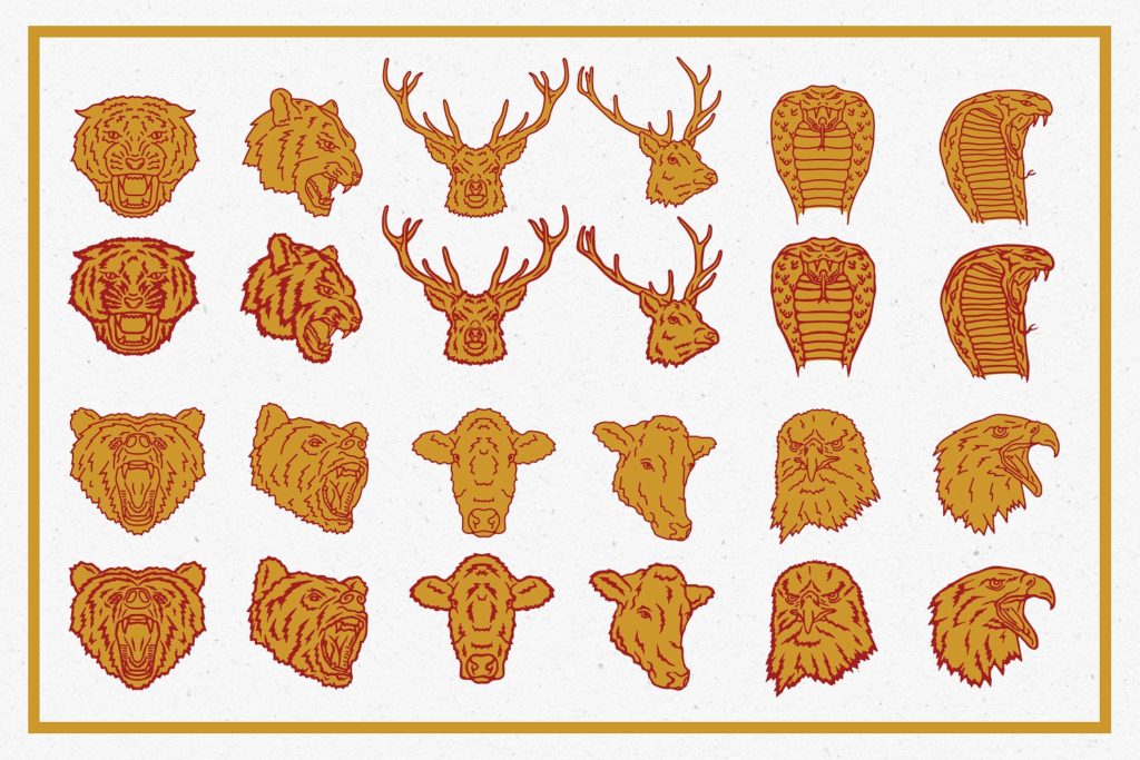 复古手绘动物头部矢量图形下载[ai]插图(5)
