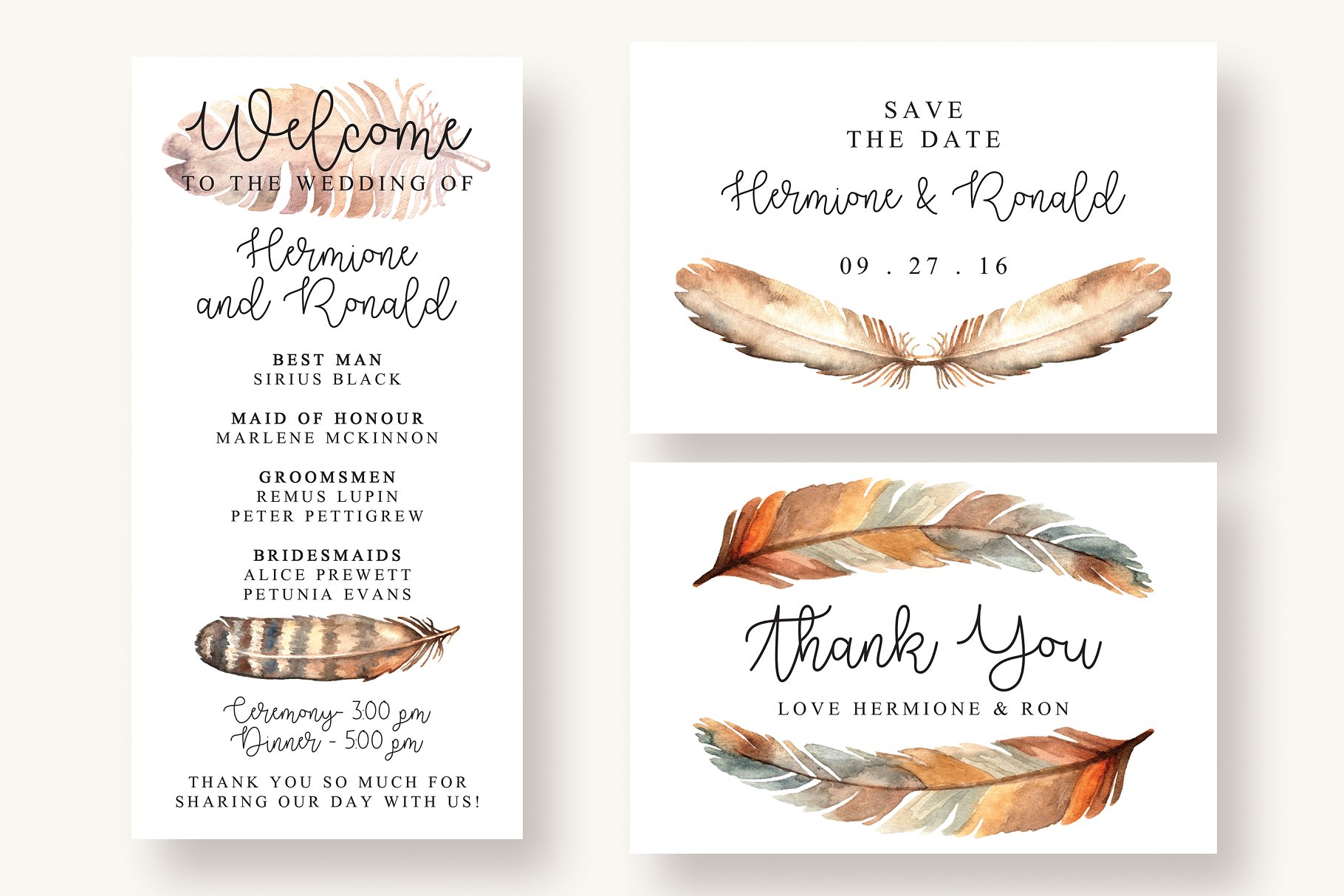 波希米亚风格羽毛插画婚礼邀请函设计套件 Boho Feather Invitation Suite插图(5)