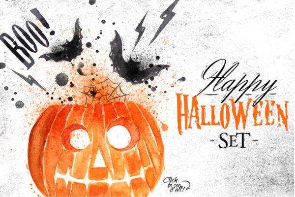 手绘万圣节节日元素矢量图形 Halloween set