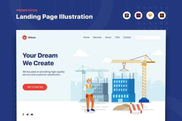 房地产网站矢量素材库精选概念插画素材v2 We Create Your Dream – Web Header Template