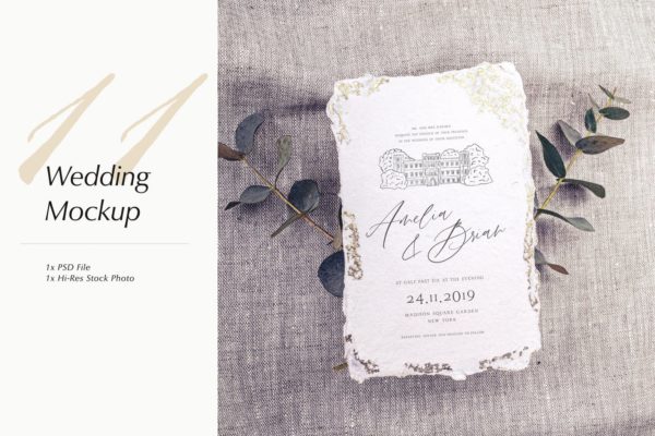 婚礼照片婚礼邀请函优雅风格设计样机素材库精选模板v11 Wedding Photo Mockup 11