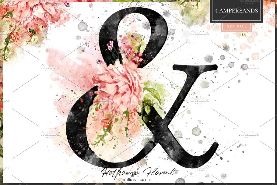 数码绘制温室花卉设计素材包(独立花卉元素&花式字母数字) Hothouse Floral Design ToolKit插图(11)