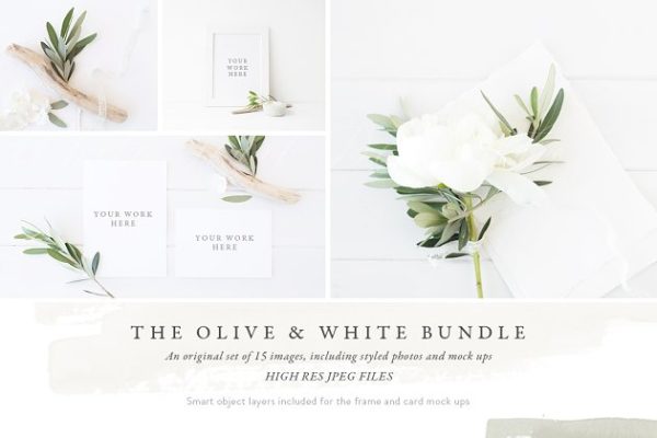 橄榄枝装饰相框样机模板 The Olive &amp; White Bundle – 15 photos