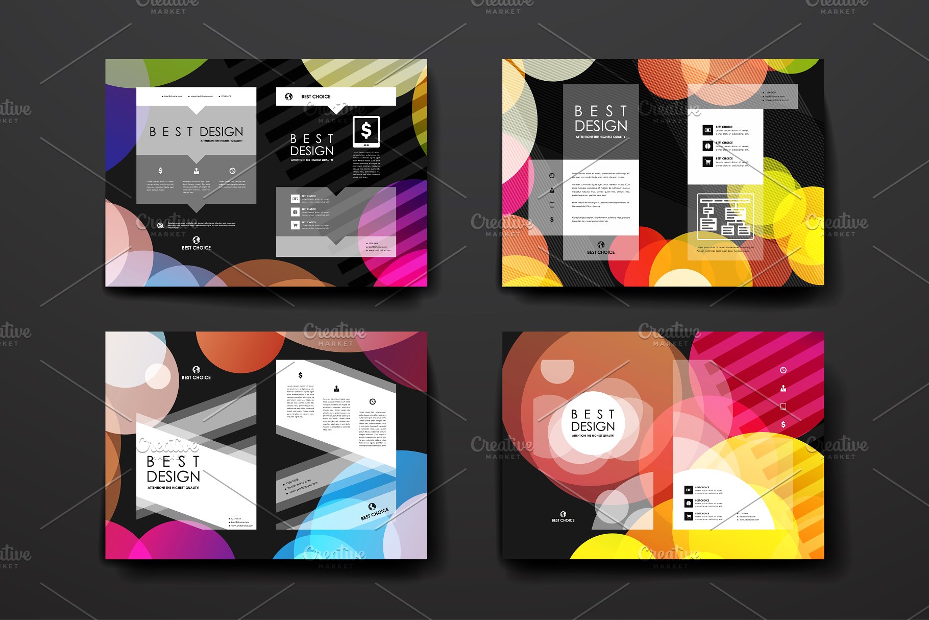 简约黑色底色背景抽象图形小册子模板 Abstract Brochures插图(4)