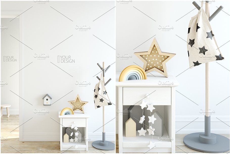 儿童卧室书房墙纸&相框样机 KIDS Interior WALL & FRAMES Mockup 3插图(18)