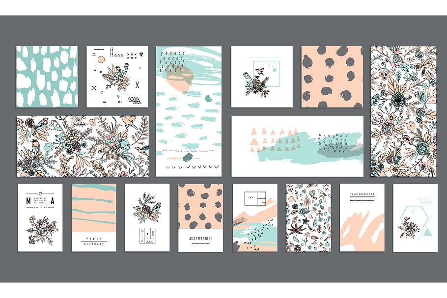 办公文具印刷品手绘图案背景素材 Poetry Vector Set插图(1)