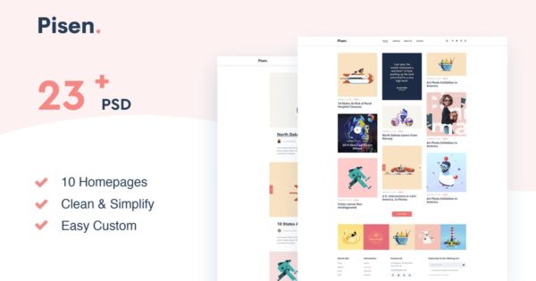 极简主义设计风格设计作品网站PSD模板 Pisen | Minimalist Blog PSD Template