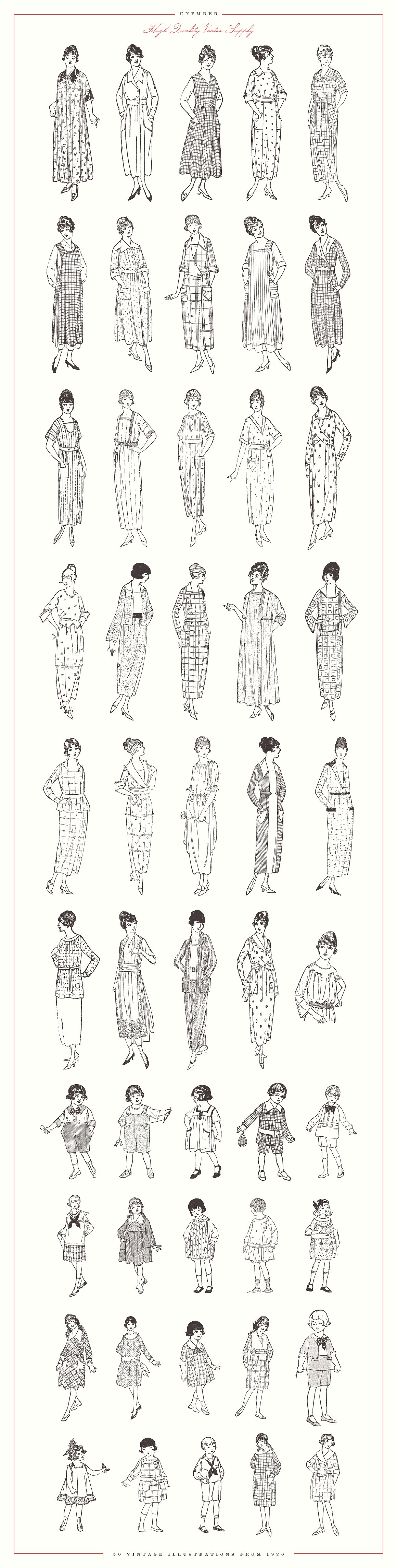 50+复古女性插图素材[ai,png]插图(1)