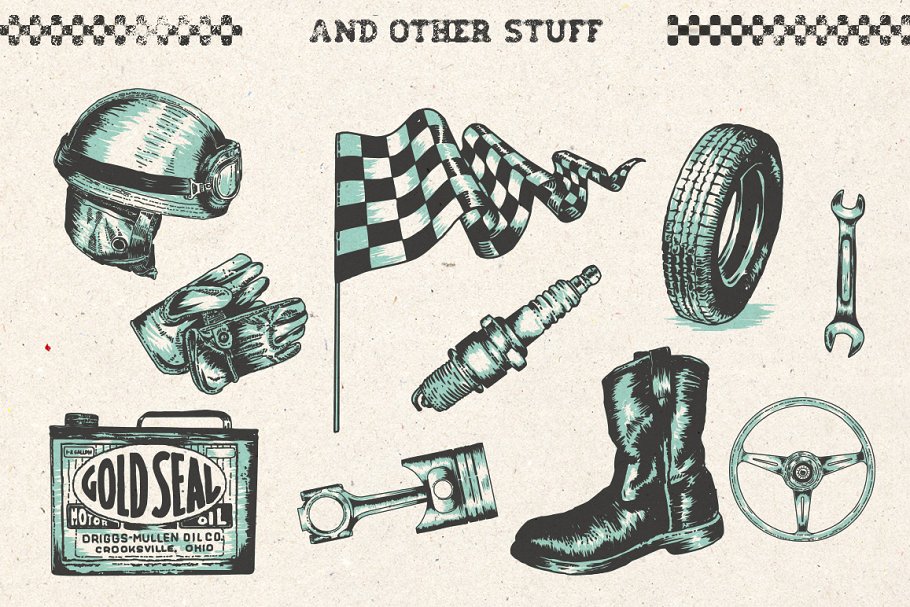 创意手绘老式汽车摩托车剪贴画合集 Hand drawn Cars and Bikes插图(3)