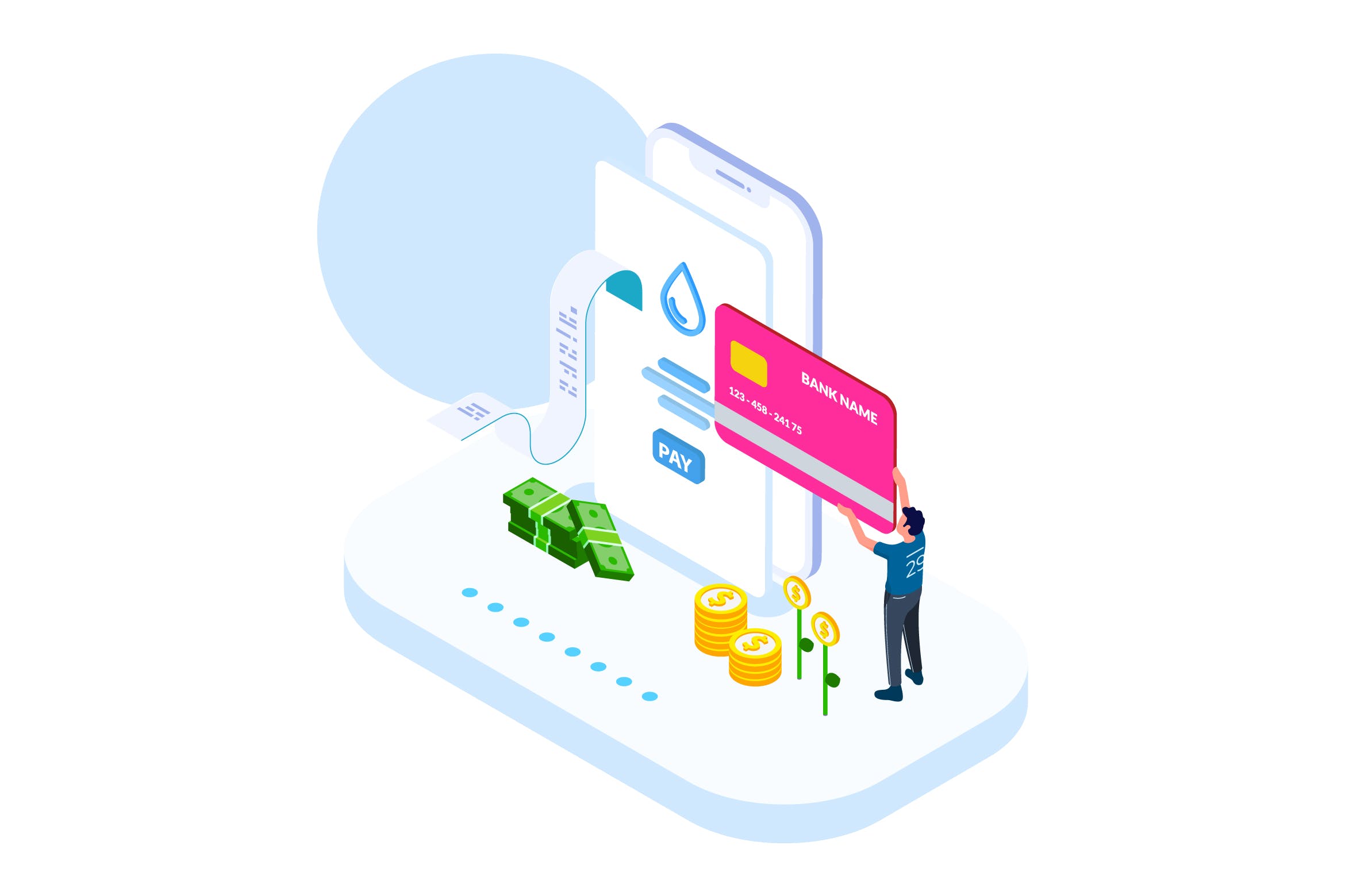 支付交易金融业务场景等距概念插画v4 Pay Money of Finance Isometric Illustration – FV插图