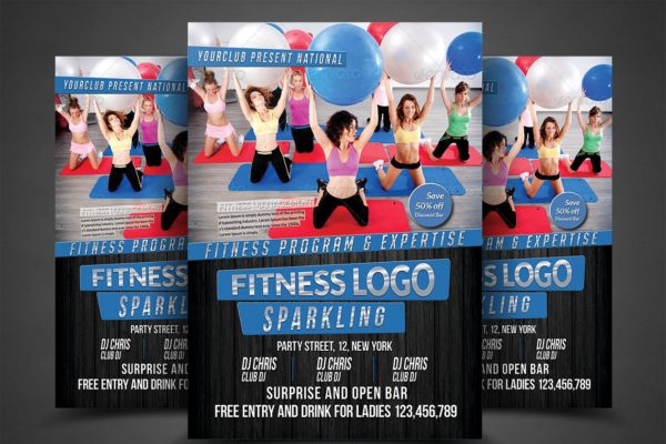 健身房俱乐部传单打印模板 Fitness Flyer Print Templates