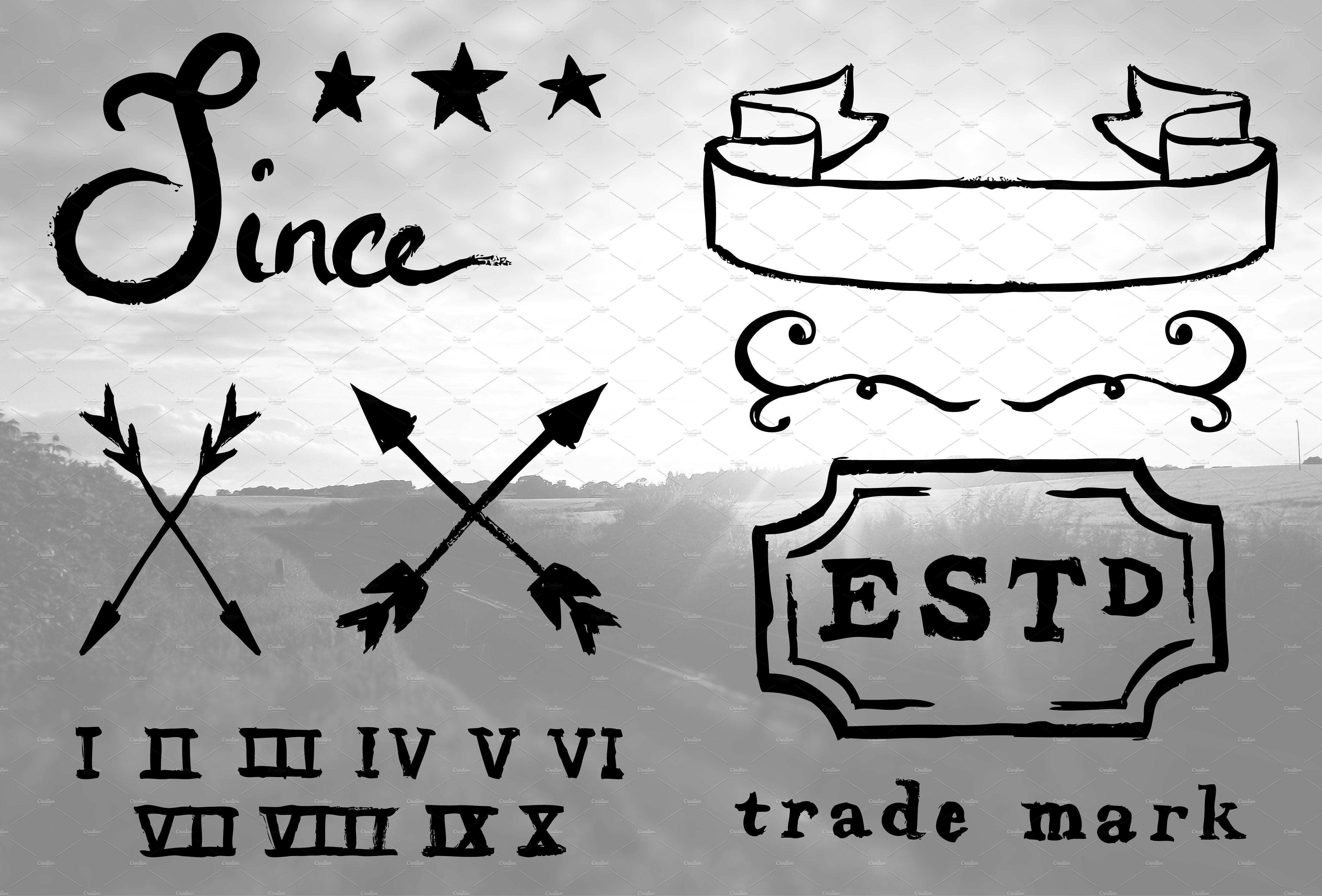 复古怀旧手绘图案素材 Hand-Drawn Vintage Elements插图