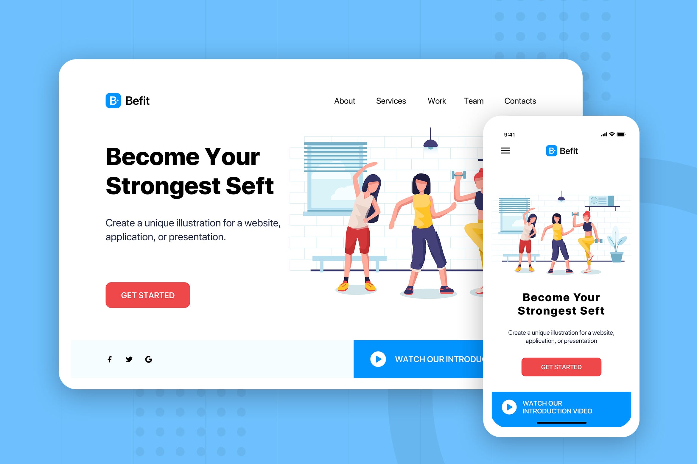 健身运动主题网站Banner&着陆页设计插画素材 Befit – Banner & Landing Page插图