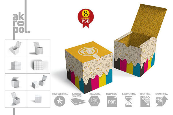 多角度盒子展示样机下载 Package Box-02 Mockups[psd]