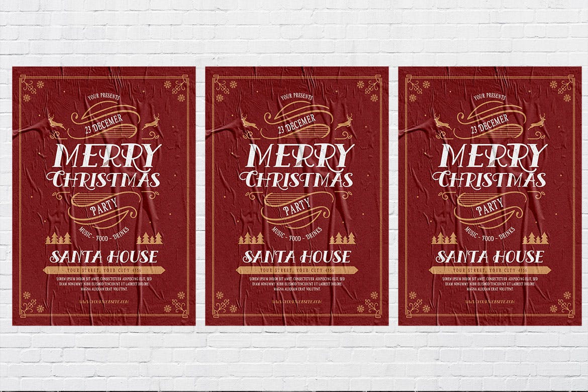 复古圣诞庆祝活动海报设计模板 Vintage Christmas Celebration插图(3)