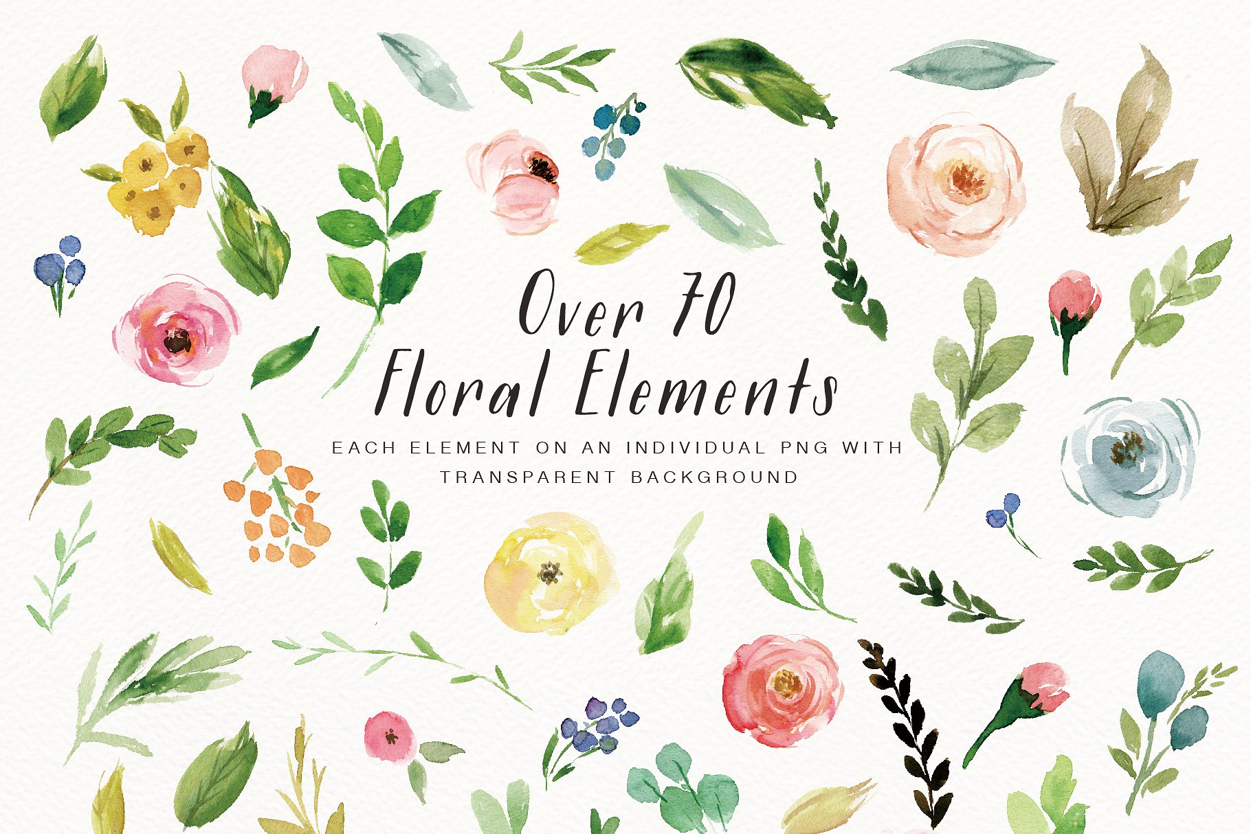 浪漫水彩花卉插画设计套装 Watercolor Romantic Flower插图(5)