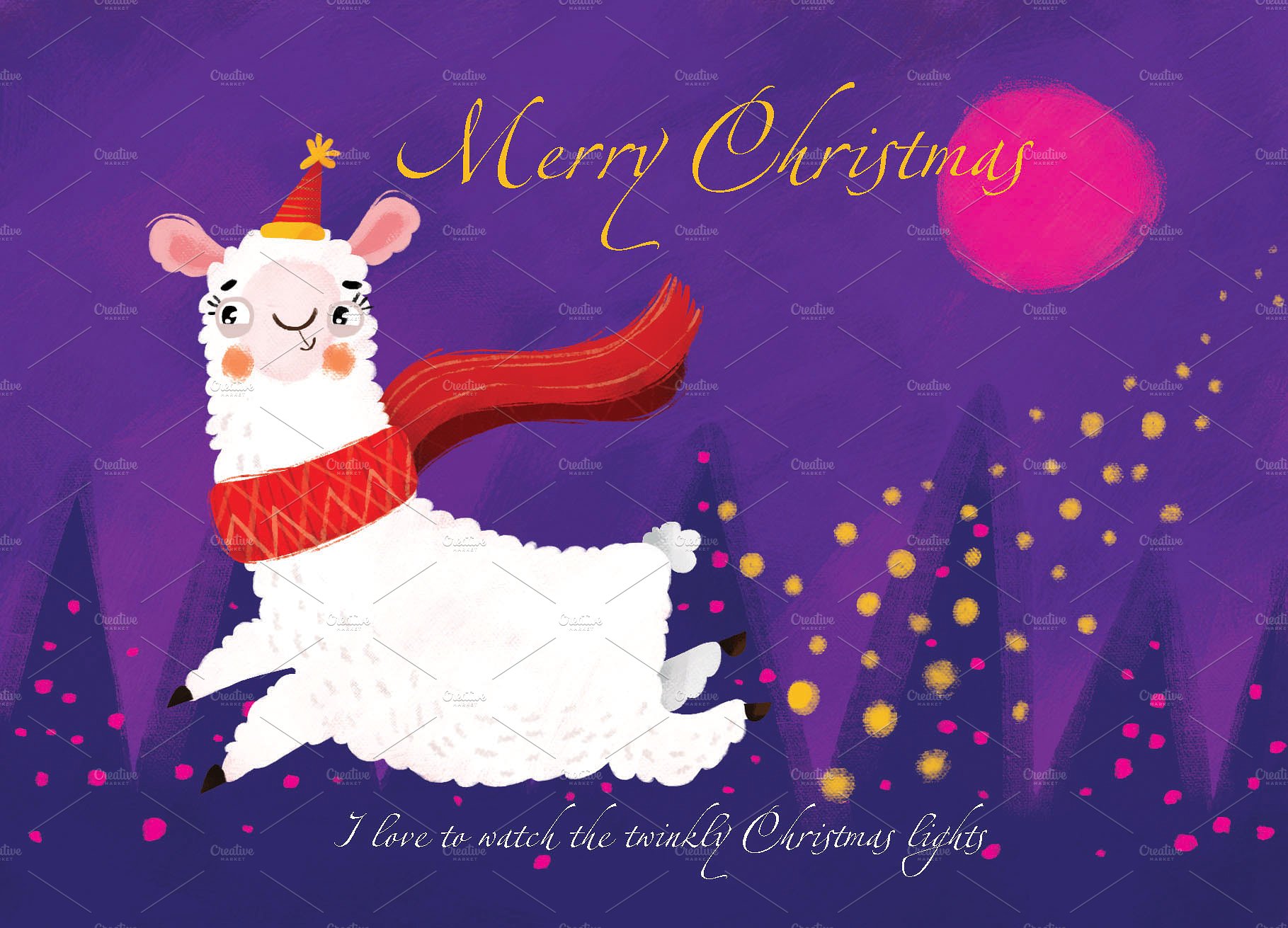 12张可爱手绘圣诞节明信片插图(7)