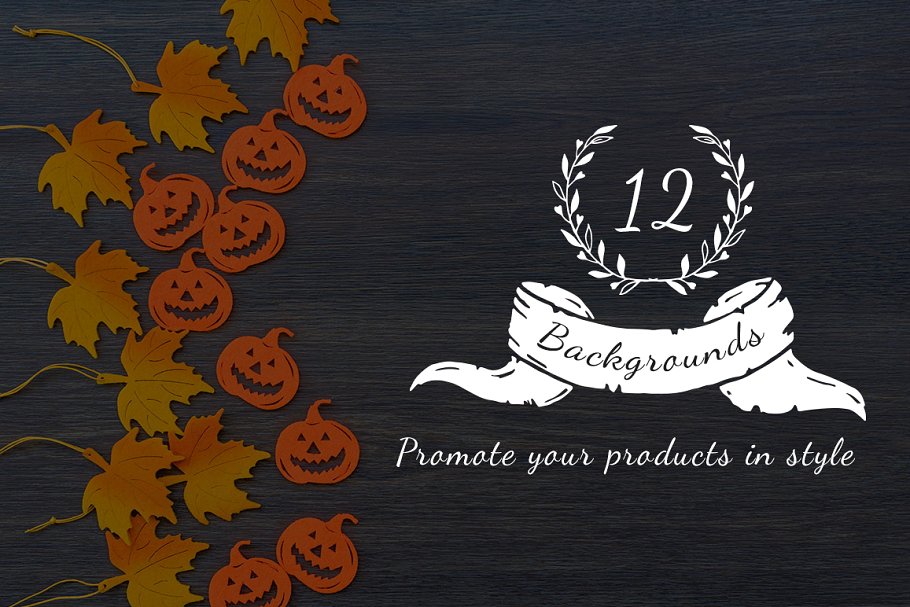 秋天落叶巨无霸Banner场景样机背景 Autumn leaves background mockups插图(2)