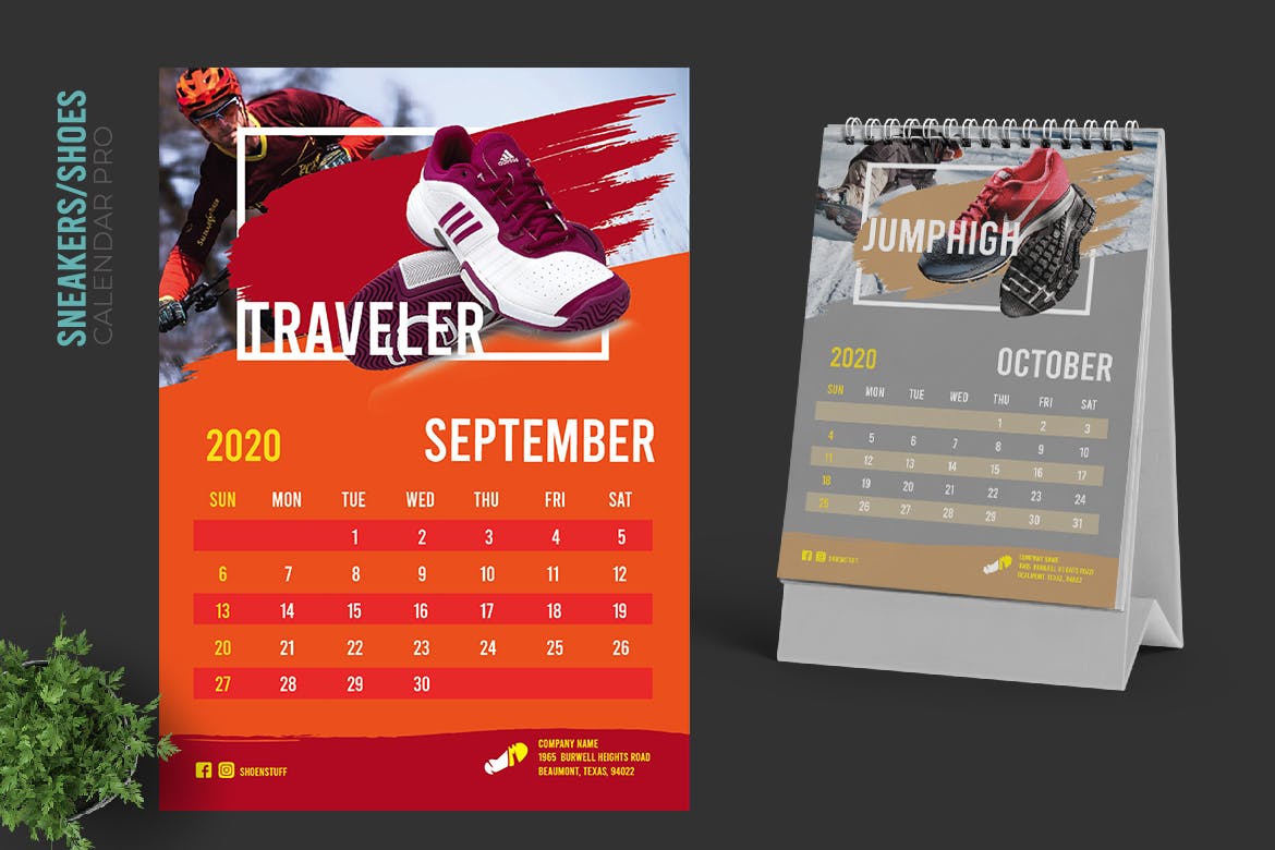 2020年运动品牌定制竖版活页台历设计模板 2020 Colorful Sneakers Sport Shoes Calendar Pro插图(5)