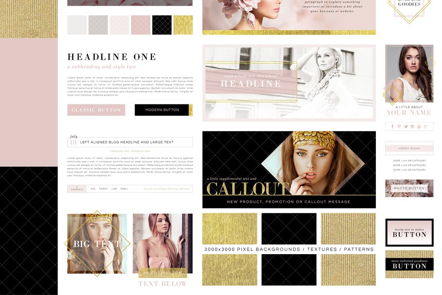 时尚主题博客PSD模板 StyleBox Blog Graphics/Website Kit 1插图(2)