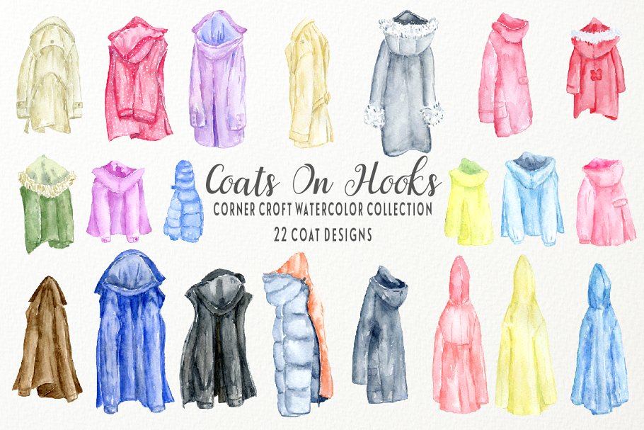 手绘水彩卫衣外套剪贴画合集 Coats and Hooks Print Creator插图(1)