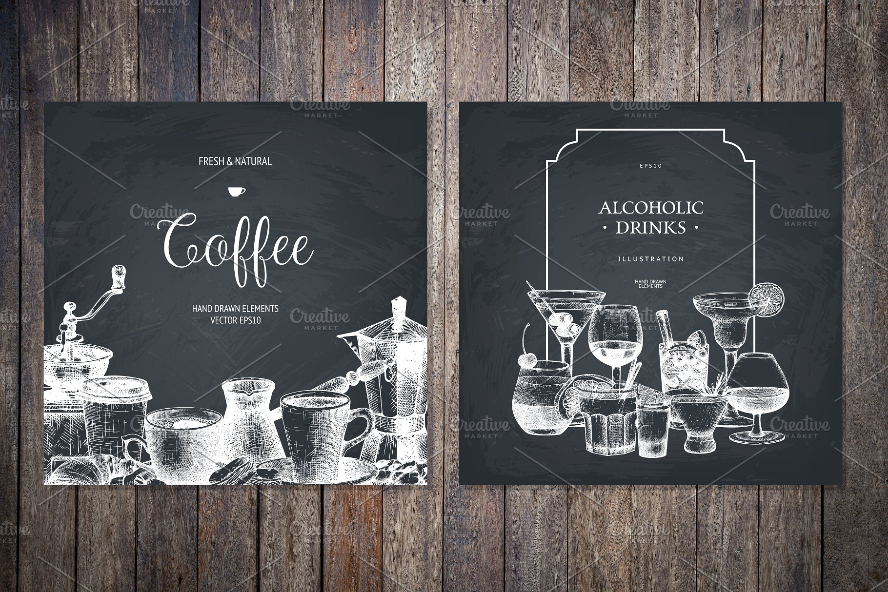 复古手绘酒吧冷饮黑板粉笔画 Vector Bar Menu On Chalkboard插图(2)