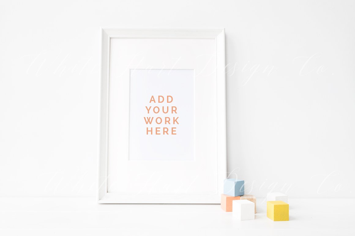 白色木质边框画册相框样机模板 Styled stock photo – Frame mock up插图